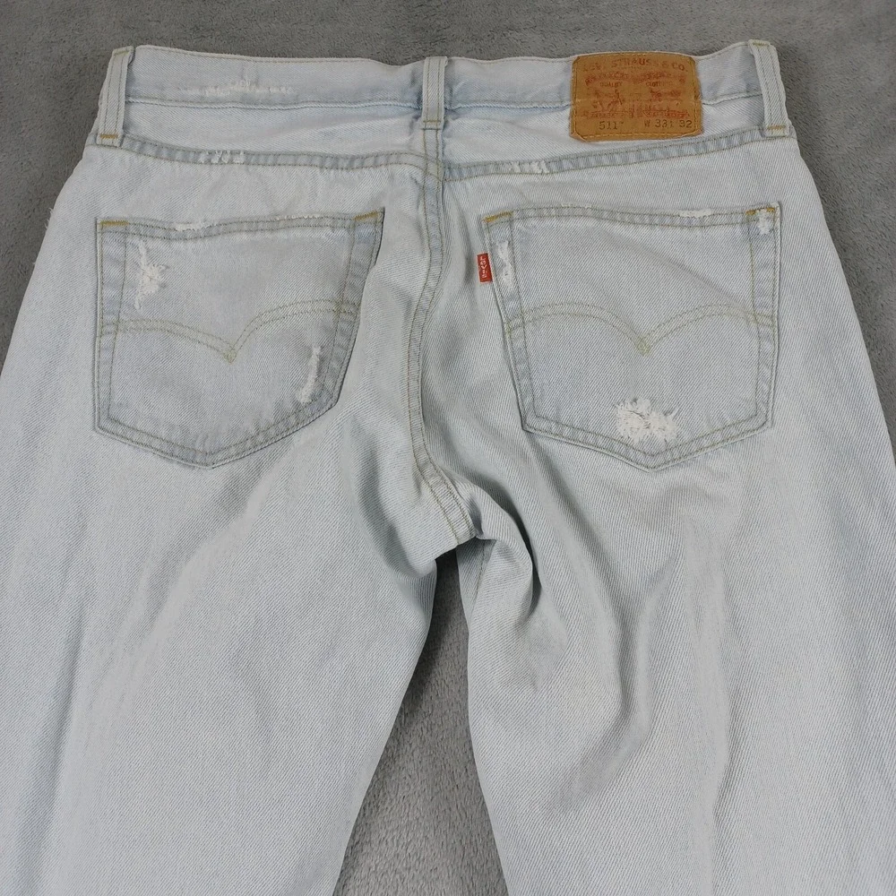 Levis 511 Jeans Mens 33x32 Blue Denim‎ Slim Fit Distressed Pockets Cotton